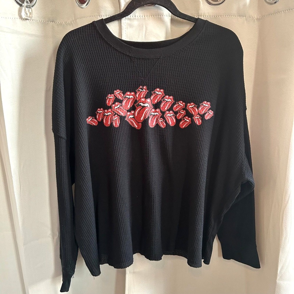 Rolling Stones Womens Crop Top Plus Size 3X Thermal Lightweight Rock Band 17528x